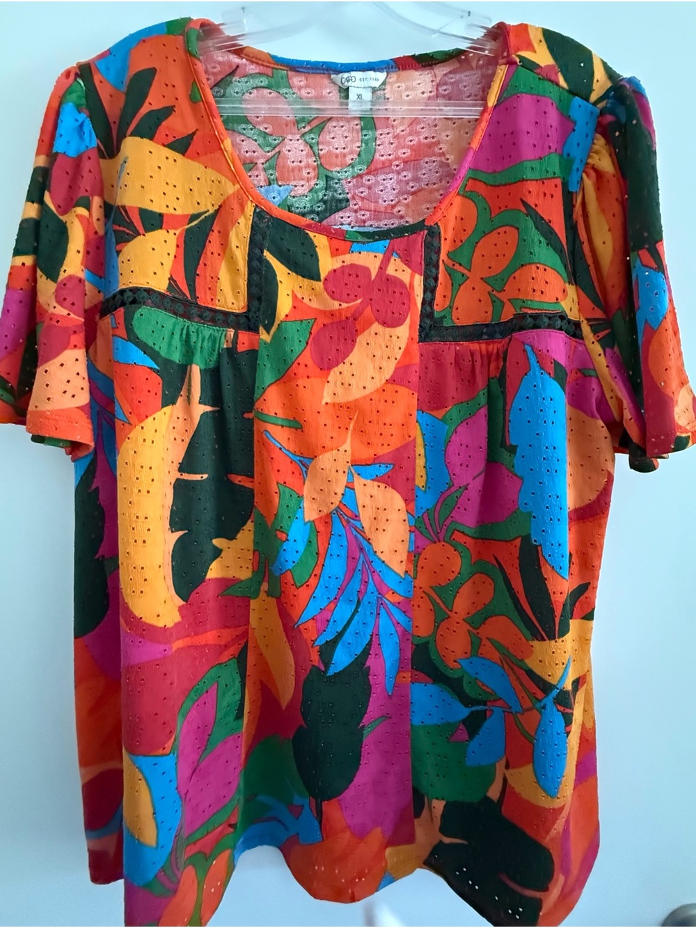 Cato Multicolor Floral Eyelet Scoop Neck Top - Picture 1 of 6